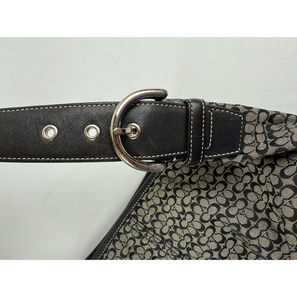 Coach Signature Hobo Shoulder bag Purse Black Leather Trimmed 6026 Authentic - Picture 4 of 7